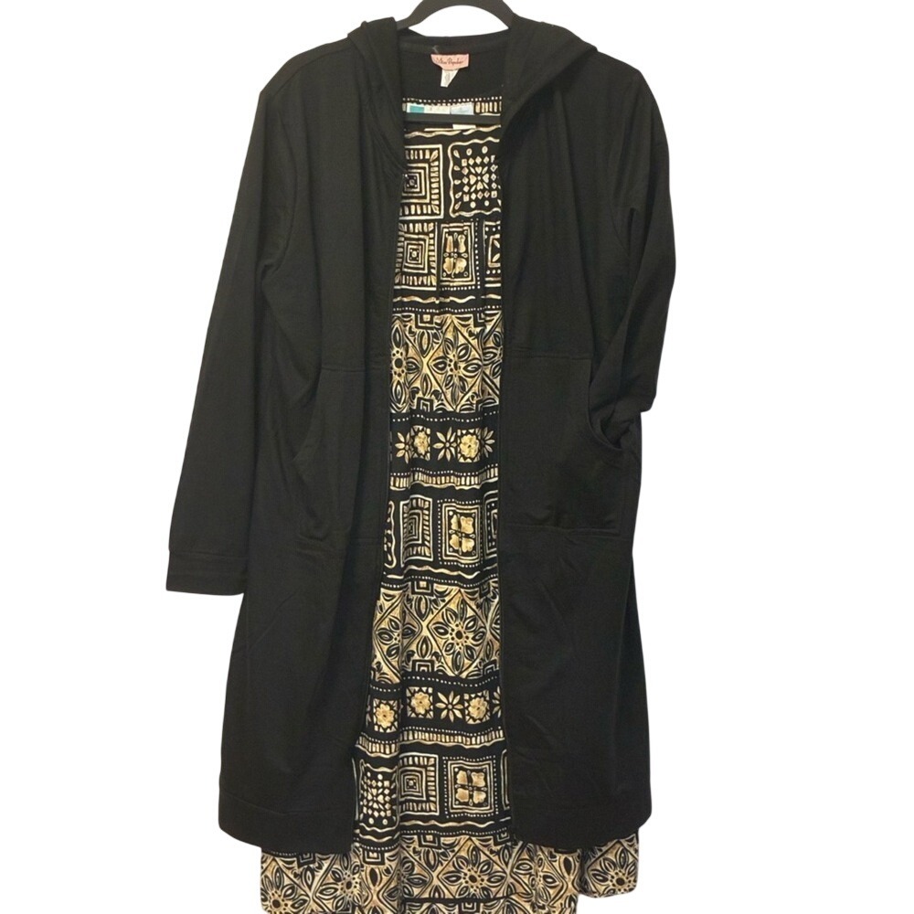 Miss Popular Longline Black Zip-Up Cotton Poly Hoodie Women L